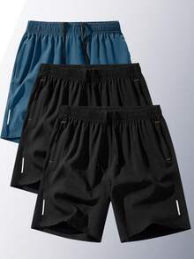 3pcs Men's Sports Shorts, Quick-Dry Breathable Drawstring Elastic Waist Shorts For Running, Gym, Beach, Basketball - Lake Blue - View 2