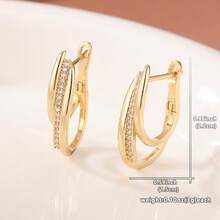 Pendientes de cobre con incrustaciones de circonita, pendientes redondos para mujer, pendientes ovalados alargados - Dorado - Ver 6