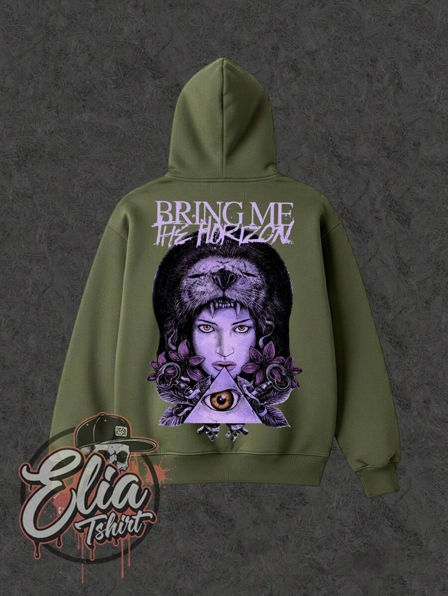 Comfortable Basic Sweatshirt For Everyday Wear. Bring Me The Horizon Music Singer Famous International National Urban Culture Rock Metal Rock N Roll Famous Band Singer Unisex Sweatshirt For Men And Women 50% Cotton 50% Polyester Top Premium Streetwear New Release Immediate Shipping Various Colors!! - 軍綠色 - 查看 1