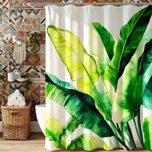 Tenda da doccia in stile acquerello con foglie di banana, foglie di palma tropicali verdi su sfondo bianco, tenda da doccia impermeabile in poliestere con ganci, decorazione da bagno bohémien tropicale per la casa, accessorio da bagno in stile vacanza estiva - Verde smeraldo - Visualizzare 6