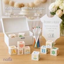 Baby Shower Blocks Decorating Game – 48 White Wooden Cubes To Decorate, Storage Box, 12 Acrylic Markers & Instruction Sign - 白色積木套裝 - 查看 2
