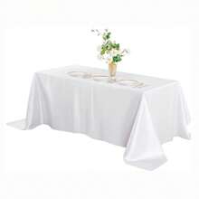 Satin Tablecloth, Rectangular Satin Tablecloth, Shiny Silk Tablecloth, Suitable For Weddings, Parties, And Banquets - White - View 1