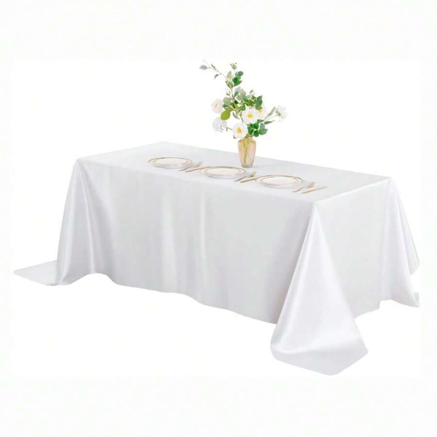 Satin Tablecloth, Rectangular Satin Tablecloth, Shiny Silk Tablecloth, Suitable For Weddings, Parties, And Banquets - White - View 1