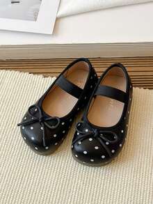 1 Pair Black Polka Dot Bow Pearl Design Soft Bottom Non-Slip Flat Baby Toddler Shoes, Suitable For Spring, Summer, Autumn And Winter - Black - View 4