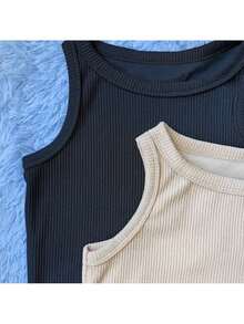 Kit Of 2 Women's Ribbed Tank Top Bodysuits - Fashion 2025 - 米色和黑色 2 - 查看 3