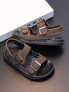 1 Pair Boys Girls PU Leather Sandals Slip-On Shoes Casual Fashion Flat Shoes Non-Slip Baby Toddler Walking Shoes Anti-Kick Breathable Comfortable Not Stuffy Children Sports Shoes Retro Campus Student Indoor Outdoor Play Stage Performance Shoes Suitable For Spring Summer Autumn - Brown - View 7