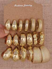 6/18件套厚实金圈形耳环套装，低过敏性厚圆圈形耳环，多款亚克力金耳环套装，时尚百搭ins风，理想的日常佩戴礼物，送给亲朋好友 - 金色 - 查看 6