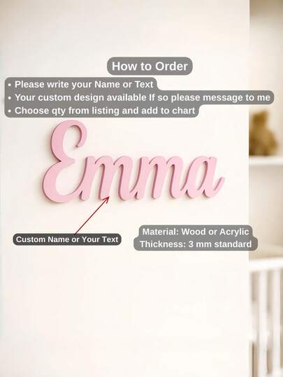 1pc Customized Wooden Name Plate, Customized Wooden Baby Room Name Plate, Width 10-120cm (4-48 Inches), Selectable Font Color, 3D Effect, Minimalist Fashionable Cute Bohemian Style, Room Decor, Customized Wooden Letters, Customized Wooden Sign, Wedding Letter Decor, Customized Letter Wall Decor, Customized Party Decor, Suitable For Home Decor, Wall Decor, Bedroom, Living Room, Party, Wedding Decoration