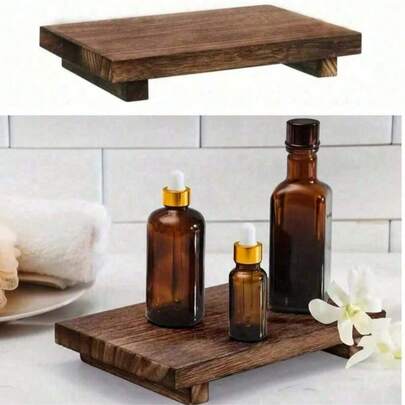 1pc Minimalist Wooden Stool, Size: 23*15*3.8cm (9*6*1.5 Inches), Wooden Soap Dish Holder With Tray And Base, Rustic Style Multi-Purpose Home Decor, Suitable For Sink, Countertop, Bathroom, Living Room, Kitchen, Soap Dish, Plant Stand Etc. Note: If The Product Has An Unusual Odor, Place It In A Well-Ventilated Area For 1 To 3 Days To Help Reduce The Smell.
