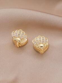 一对优雅可爱复古海滩度假贝壳造型闪亮立方氧化锆耳钉，小巧精致，适合女性和女孩日常佩戴 - 彩色 - 查看 1