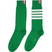 Thom Browne Green Cotton 4-Bar Mid Calf Socks | - Default - View 2