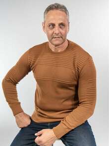 Men's Textured Knit Sweater With Round Neck And Long Sleeves - Old Money Men's Clothing - Winter, Work, Casual, Party - Rumani - Xem 4