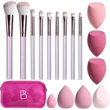 BS-MALL 9 Pcs Travel Makeup Brush Set With 7 Pcs Makeup Blending Sponge, Foundation Brush, Mini Makeup Sponge & Case, Luxury For Flawless On-The-Go Beauty, Face, Eyes & Precision Blending - / - 查看 1