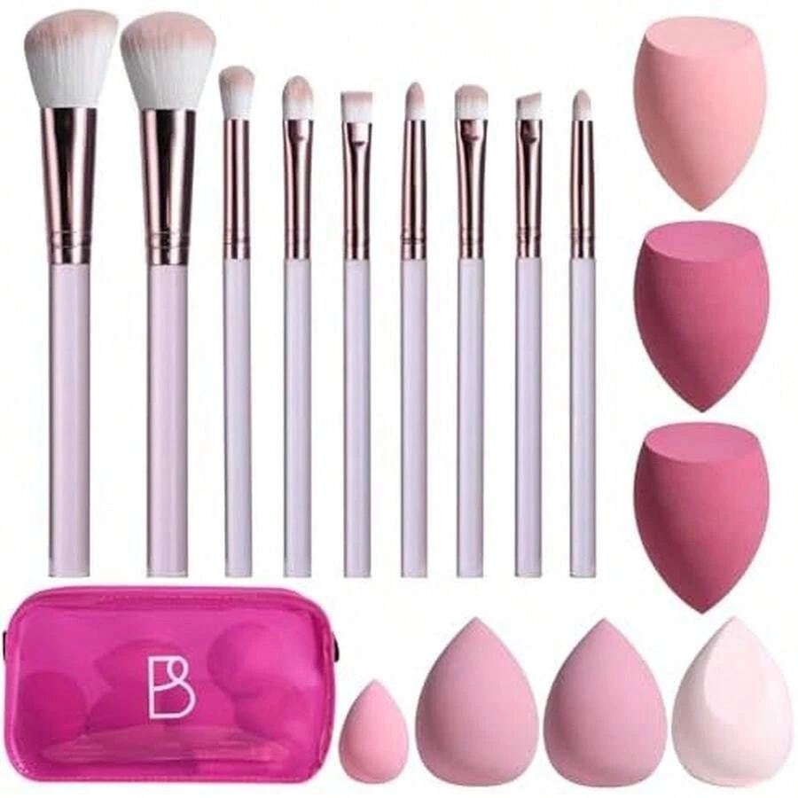 BS-MALL 9 Pcs Travel Makeup Brush Set With 7 Pcs Makeup Blending Sponge, Foundation Brush, Mini Makeup Sponge & Case, Luxury For Flawless On-The-Go Beauty, Face, Eyes & Precision Blending - / - 查看 1