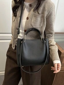 1个女士时尚通勤纯色单肩包，便携多功能大容量单肩包，适合约会、购物、外出、工作等场合。 - 黑色 - 查看 4