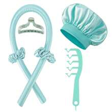 6件/5件/4件装 Mcbki 睡眠美发造型工具套装，无需加热的卷发棒+睡眠帽+Z字梳，丝质睡眠帽，弹性睡眠帽，女士护发，长发造型工具，DIY 懒人卷发，打造自然波浪和蓬松卷发，适合过夜使用，旅行必备，奢华护发礼品 - 彩色 - 查看 25