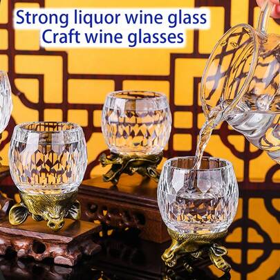 Vaso de licor con base de metal (edición de coleccionista de cristalería artesanal), adecuado para varios licores/vodka/brandy/sake japonés/whisky, diseño de los 12 signos del zodíaco oriental, exquisita y lujosa personalización de alta gama, para anfitrionar en el hogar, entretenimiento de negocios, reuniones, bodas, regalos festivos, regalos para el Día del Padre