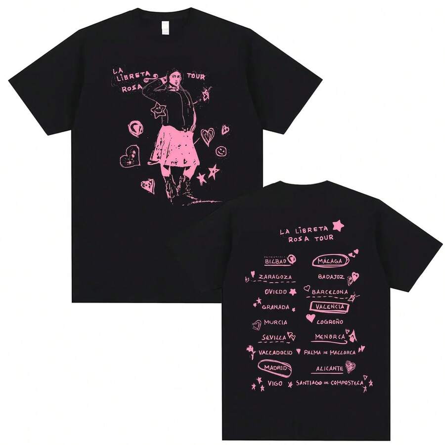 Singer Chiara Oliver La Libreta Rosa Tour Double Sided Graphic T Shirt Men Women Fashion Summer High - màu đen - Xem 1