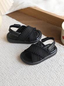 Girls' Woven Criss-Cross Sandals, New Summer Soft Non-Slip Breathable Beach Shoes, Toddler & Little Kids Casual Shoes - Black - View 2