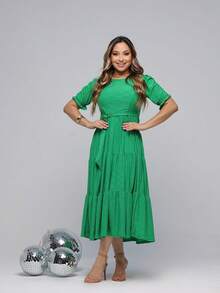 Women's Midi Dress, Three Marias Style, Lace Knit, Wedding, Evening, Formal And Nighttime, Elegant And Casual - 綠旗 - 查看 3