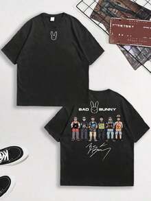 Y2K Tops, Bad Tee Bunny Rabbit Logo Cartoon Crew Graphic Oversized Tee, Streetwear, Vintage, Hip Hop Cute Rebel, Aesthetic, Baggy,   For Men - 白色 5 - 查看 7