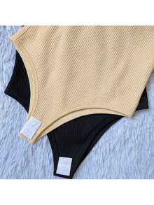 Kit Of 2 Women's Ribbed Tank Top Bodysuits - Fashion 2025 - 米色和黑色 2 - 查看 2