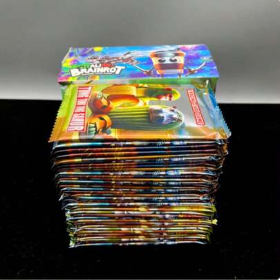 脑虫卡通收藏卡牌，金箔稀有卡牌套装，意大利益智游戏，神话山海收藏卡牌游戏，策略卡牌游戏套装，1包8张全息基础卡牌，动漫风格战斗系列收藏卡牌，礼物，派对礼品袋填充物，情人节，新年，游戏礼物，游戏配件