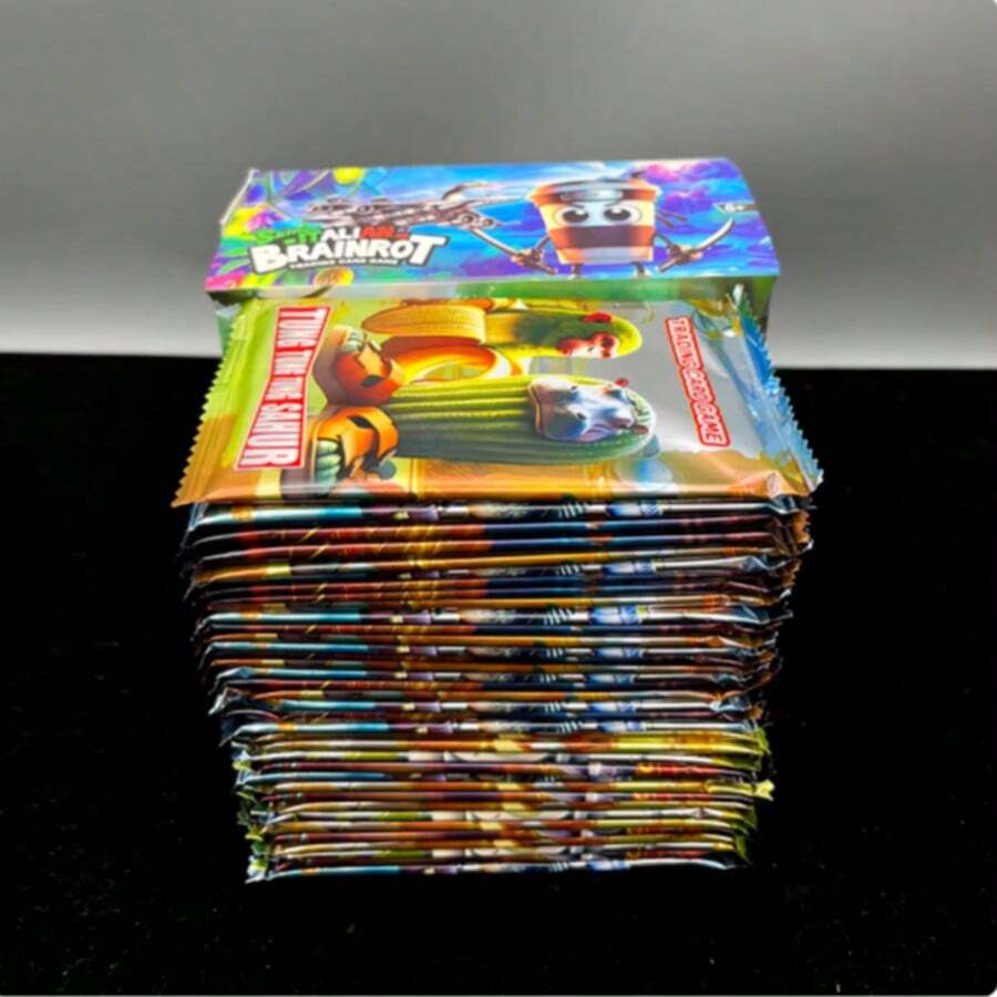 脑虫卡通收藏卡牌，金箔稀有卡牌套装，意大利益智游戏，神话山海收藏卡牌游戏，策略卡牌游戏套装，1包8张全息基础卡牌，动漫风格战斗系列收藏卡牌，礼物，派对礼品袋填充物，情人节，新年，游戏礼物，游戏配件 - 彩色 - 查看 1