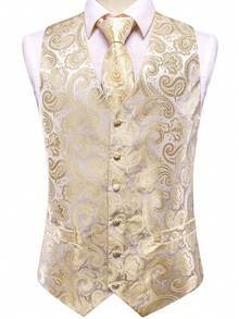 Bộ vest nam dự tiệc, dạ hội, in họa tiết paisley vàng, kèm cà vạt, khăn quàng cổ và khuy cài. - Rượu sâm banh - Xem 3