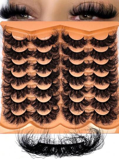 14 Pairs Thick, Elegant D-Curl Fluffy Faux Mink Lashes, Natural Looking 3D False Eyelashes, Russian Volume Dramatic Lashes For Daily, Party, Stage And Travel Makeup, Thanksgiving And Halloween Eye Makeup Essential, Great Gift, Suitable For Beginners And Reusable