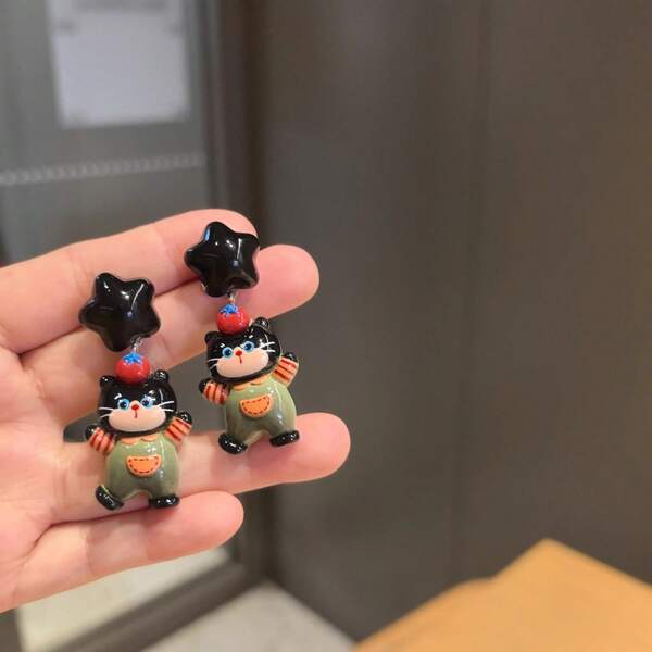 1 Pair 2pcs New Original Handmade Fashion Earrings, Cartoon Style Korean Designer Christmas Earrings Suitable For Women's Daily, Party, Gathering, Date Wear