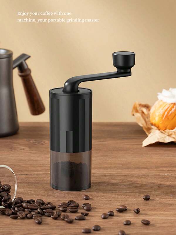 1 pieza Molinillo de café manual con caja de almacenamiento de polvo de gran capacidad, diseño transparente portátil, estilo minimalista, adecuado para uso en el hogar, dormitorio u oficina, accesorio de café, útiles escolares, esencial para volver a la escuela