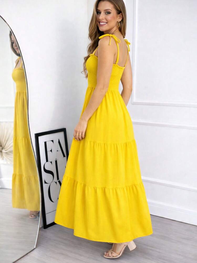 Floral Maxi Dress – Elegance And Comfort - 黃色 - 查看 1