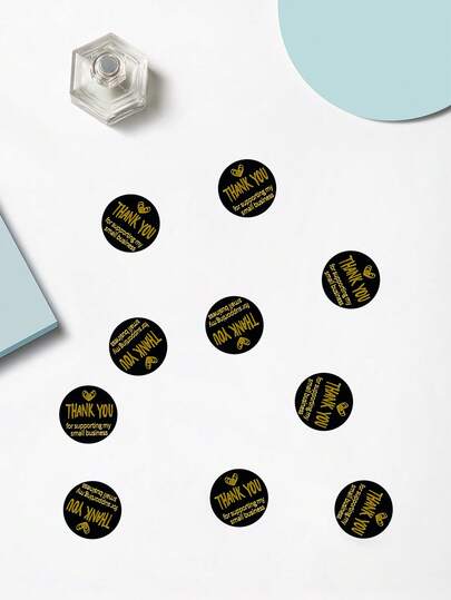 גליל אחד מדבקות תודה עם טקסט נייר כסף ורוד ושחור, מדבקות איטום דקורטיביות