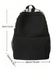 Minimalist Solid Color Multi-Function Large Capacity Student Backpack - Black - View 4