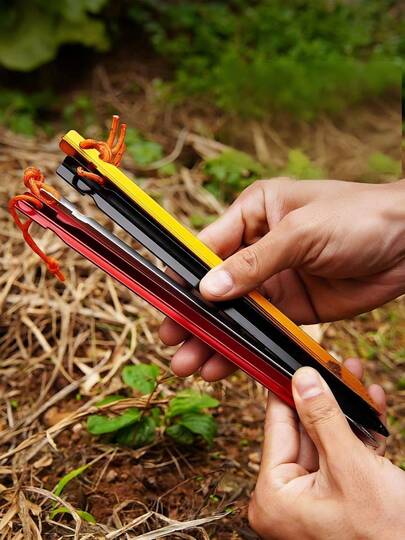 Clavo de tierra triangular de 23 cm, accesorio para tienda de campaña al aire libre, clavo de tierra de aluminio reforzado, clavo de tierra reforzado a prueba de viento con cuerda