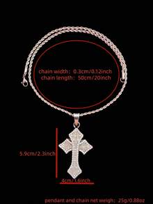 1pc Fashion Creative Cross Shaped Pendant With 13mm Miami Cuban Chain, Men's Hip Hop Rock Street Style Cross Pendant Necklace, Punk Necklace Suitable For Daily Wear Or Party, Valentine's Day Gift, 2 Chain Options - Silver - View 11