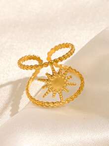 1pc 18K Gold Plated Stainless Steel Fashionable Sun-Shaped Open Ring, Suitable For Women's Daily Wear, Party, Holiday Gift - Gold - View 4