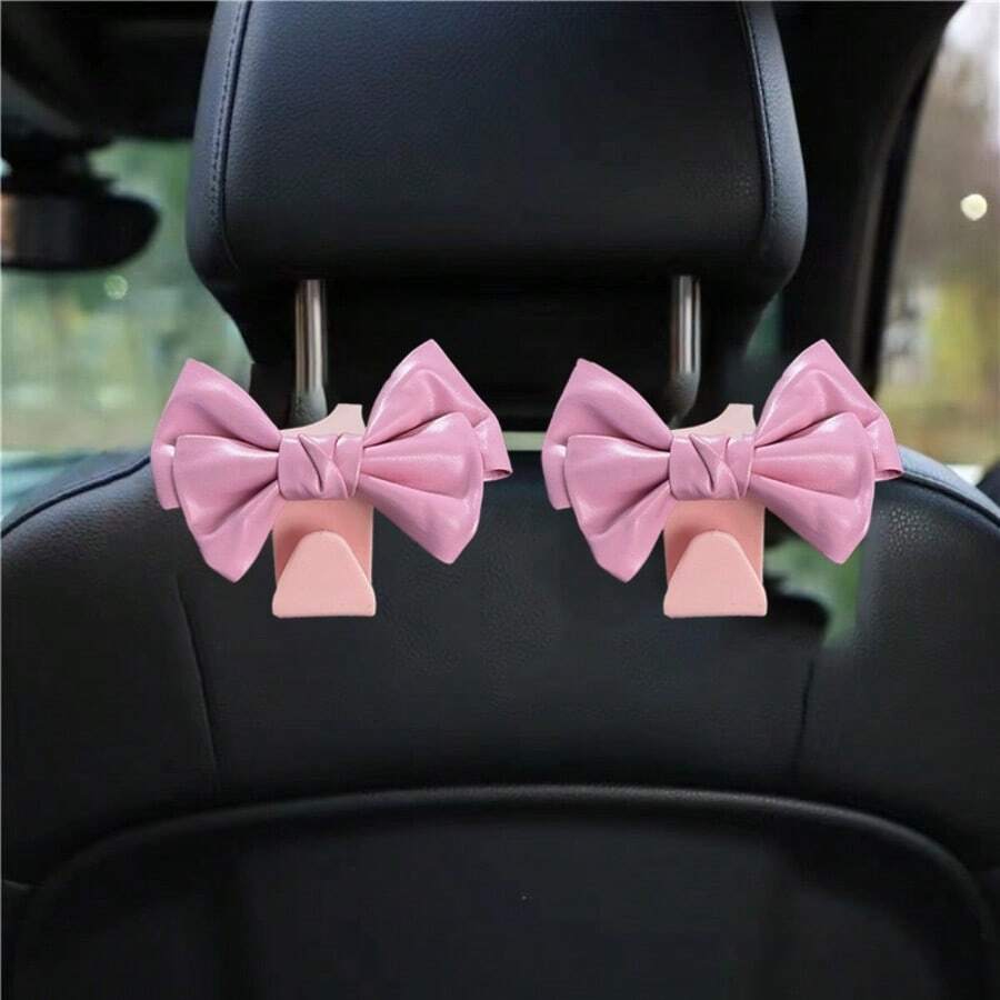 AD High-End Leather Bowknot Car Seat Back Hook, Multifunctional Car Interior Storage Small Hanger - Pink - View 1