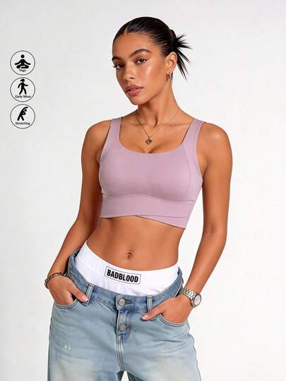 Runway Rest Top de yoga tipo top de tirantes, sujetador deportivo transpirable con función de absorción de impactos y recogido que le da una hermosa forma a la espalda, top para hacer ejercicio en el gimnasio