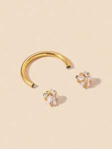 1pc Fashionable Gold Bar Nose Ring, Inlaid With Shiny Cubic Zirconia Star - Double-Headed C-Shape Earring Design - Low Allergenic Nose Accessory, Showcasing Elegant Feminine Charm - Nose Ring - View 4