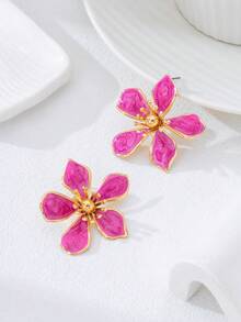 1 Pair Enamel Geometric Floral Stud Earrings - Enamel Flower-shaped Earrings - View 4