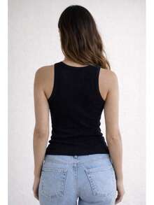 Women's Basic Ribbed Premium Sleeveless Tank Top, Comfortable, Fitted To The Body, Casual, Gym, Everyday, Women's Fashion - 黑色 - 查看 3