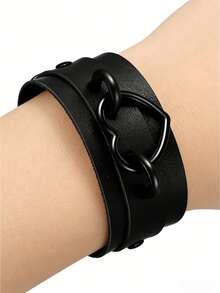 朋克哥特风铆钉手镯金属镶钉腕带项链可调节 - 黑色 - 查看 4