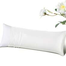 缎面抱枕套，类似丝绸抱枕套，信封式开口，丝滑凉爽长枕套，呵护秀发和肌肤，20x54英寸 白色 - 白色 - 查看 1
