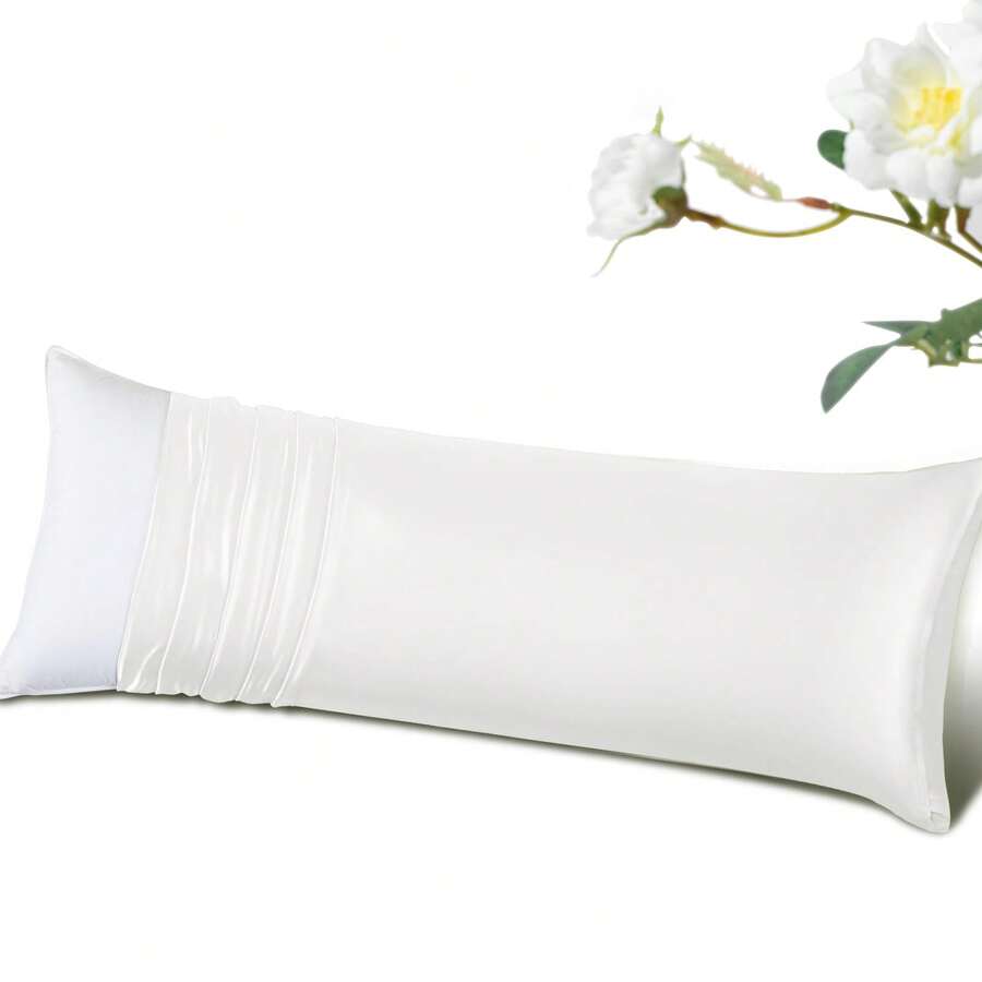 缎面抱枕套，类似丝绸抱枕套，信封式开口，丝滑凉爽长枕套，呵护秀发和肌肤，20x54英寸 白色 - 白色 - 查看 1