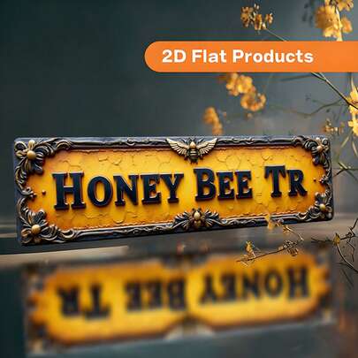 1件装2D平面装饰摆件 - 复古2D平面蜂窝纹理标牌。这款农舍风格的金属标牌适用于办公室、商店、家庭、农舍和门廊。它经久耐用，易于安装。