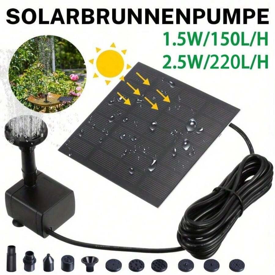 Solar Fountain Pump Kit, Separate Pump And Solar Panel For Easy Installation And Use, Includes 3 Connecting Rods And 8 Nozzles, Wired Solar Power Supply, No Battery Needed, Suitable For Outdoor Water Features, Gardens, Small Ponds, Patios And Fish Tanks - Solar Water Column, Minimalist Round Shape, Plastic