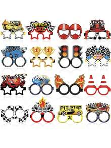 16pcs Racing Car Party Supplies - Racing Car Paper Glasses Frames, Car Trunk Themed Glasses, Birthday Shower Decorations - Multicolor - View 8