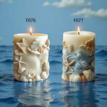 Seashell Conch Embossed Cylinder Candle Silicone Mold, Scallop Starfish Embossed Cylinder Resin Stone Plaster Mold, Ocean Wave Seaweed Embossed Cylinder Concrete Cement Plaster Silicone Mold - White - View 1